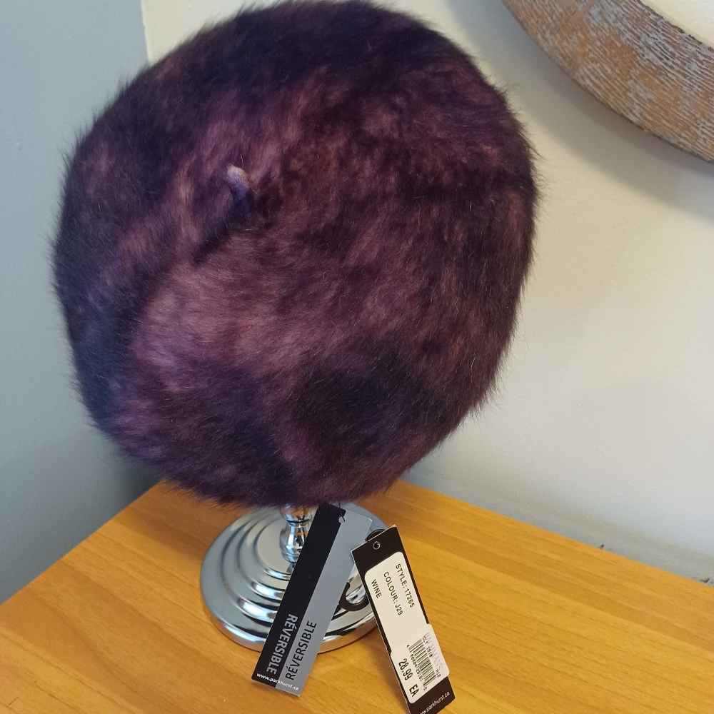 Angora/Nylon Plush Tam hat - Wine/Mauve